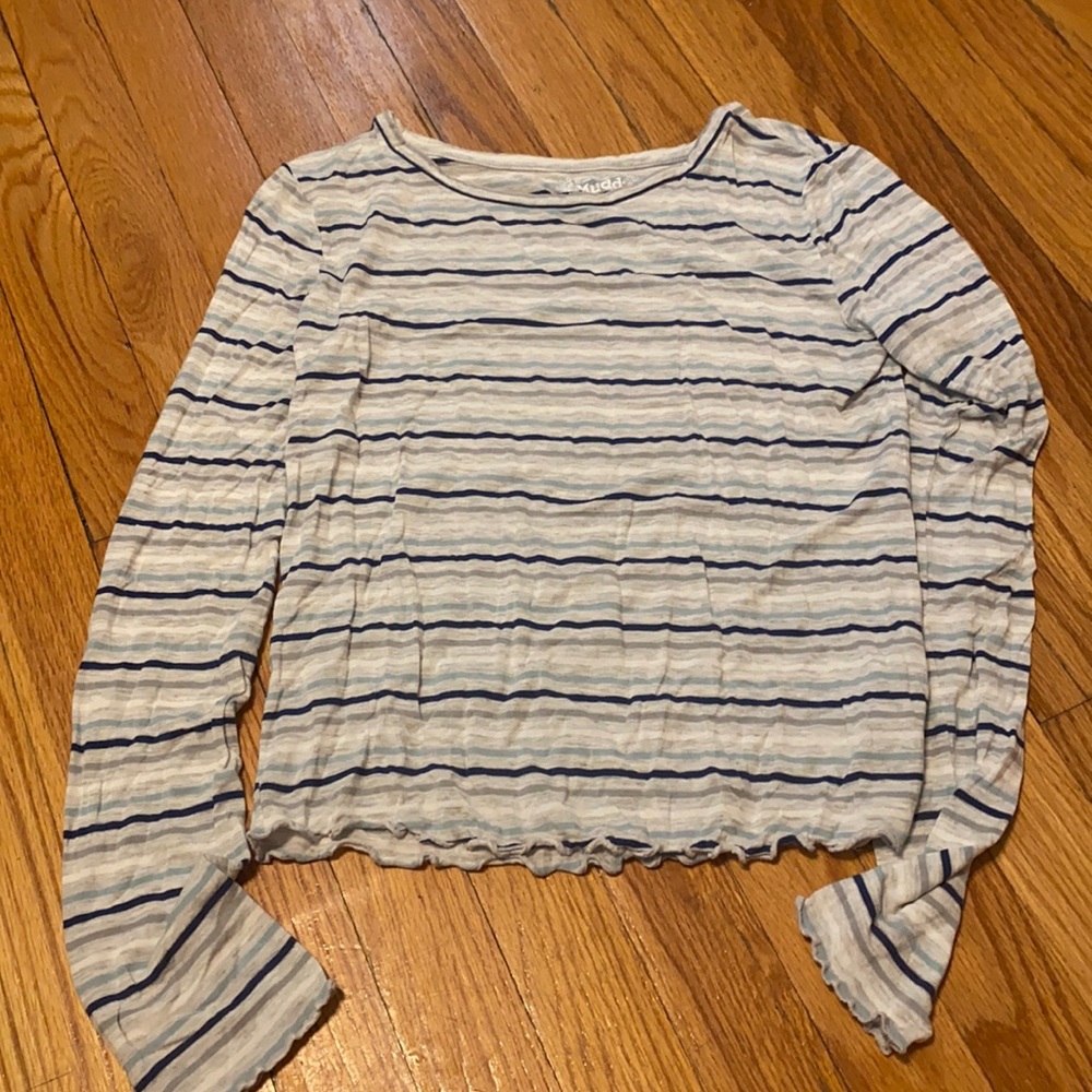 MUDD long sleeve striped lettuce edge top